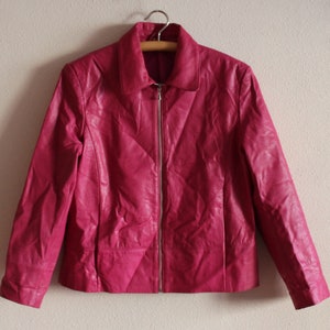 Veste en cuir MADDOX veste en cuir rose veste en cuir vintage des années 80 pour femme Cardigan rose zippé grande taille