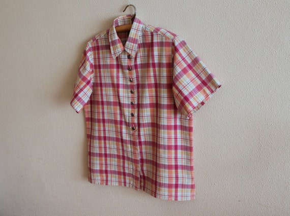 Dirndl Shirt Women's Trachten Blouse Pink Plaid W… - image 3