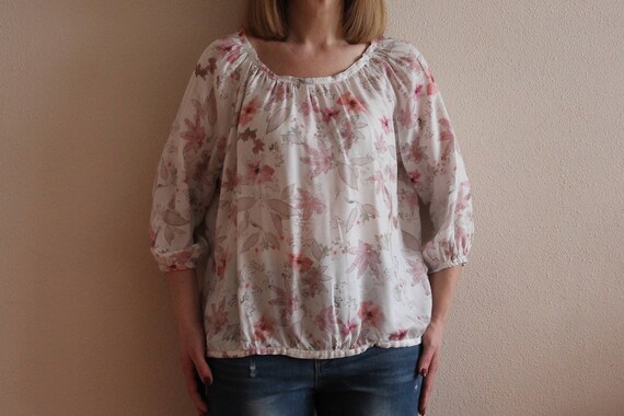 Vintage Blouse Silky Blouse Floral Print Women To… - image 1