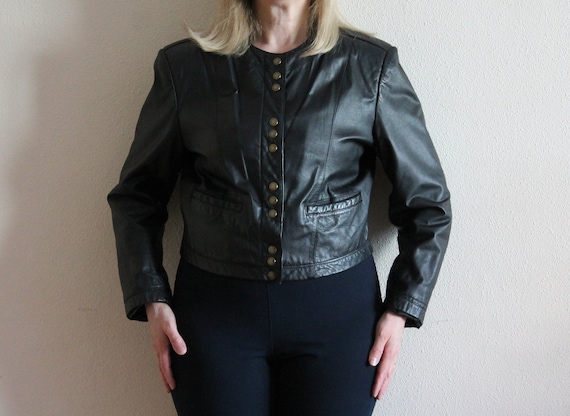 Black Leather Jacket Vintage Leather Jacket 80s Women's