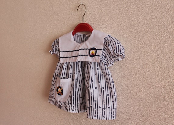 Vintage Baby Dress White Girls Dress With White C… - image 2