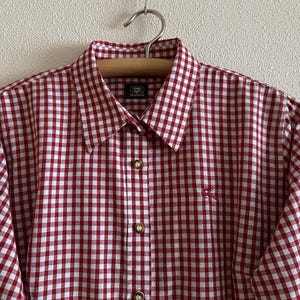 Women Dirndl Blouse Gingham Checkered Blouse Red White Plaid Shirt Long Sleeve Cotton Blend Trachten Octoberfest Clothing