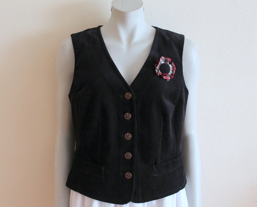 Women's Vest Black Vest Black Corduroy Women Vest Fitted Womens