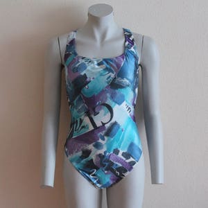 One Piece Swimsuit Retro Bodysuit Blue Sea Green Purple Swimsuit Abstract Print One Piece Bathing Suit Swimwear Open Back Swimming Suits