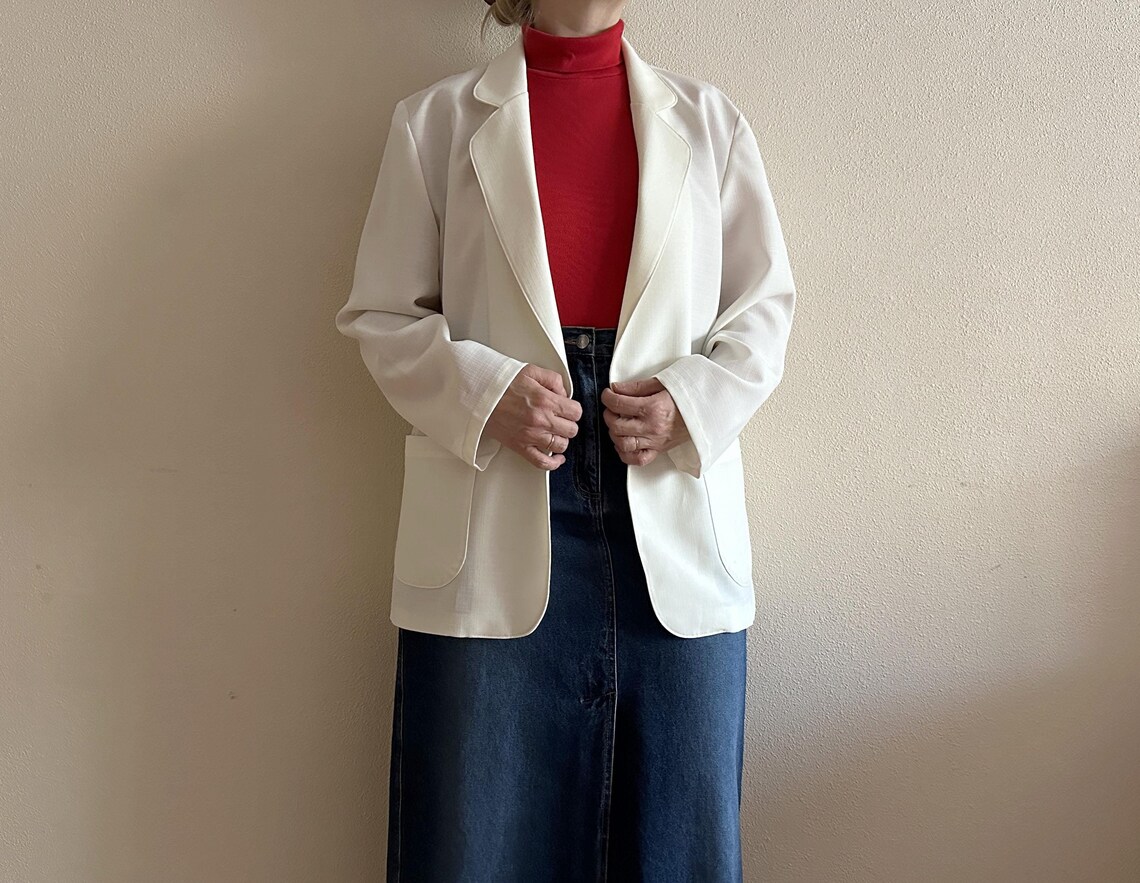 Women's Jacket White Jacket Ivory Vintage Blazer Ladies Jacket Women Blazer Jacket Cardigan Blazer, foto 1 di 5