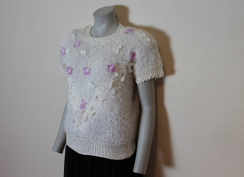 Knitted Sweater Women/'s Fuzzy Sweater Warm Winter Pullover Knit Top White Sweater Elegant Romantic Soft Jumper Short Sleeve Shoulder Padding