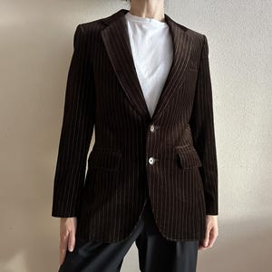 Vintage Brown Velvet Pinstripe Blazer 90s Tailored Velvet Jacket Hennes H&M Mauritz Blazer  Dark Academia Velvet Suit Jacket