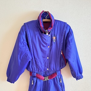 Vintage RAI SKI Ski Suit 80s/90s Purple One Piece Snowsuit Retro Belted Ski Overall Apres Ski Winter Suit Women’s M/L image 6