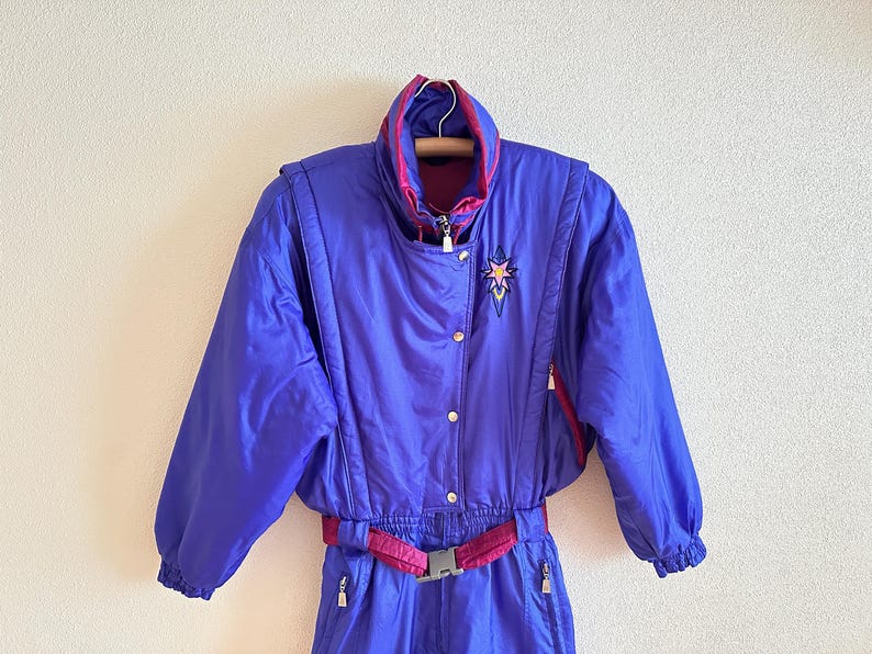 Vintage RAI SKI Ski Suit 80s/90s Purple One Piece Snowsuit Retro Belted Ski Overall Apres Ski Winter Suit Women’s M/L image 6