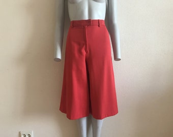 Red Shorts Womens Bermudas Red Women Culottes Waisted Shorts Knee Length Shorts Small Size