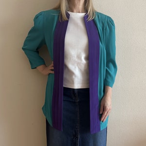 Womens Jacket Green Jacket Open Front Blazer Vintage Womens Jacket 3/4 Sleeve Green Purple Oversized Blazer Evening Jacket Large Size