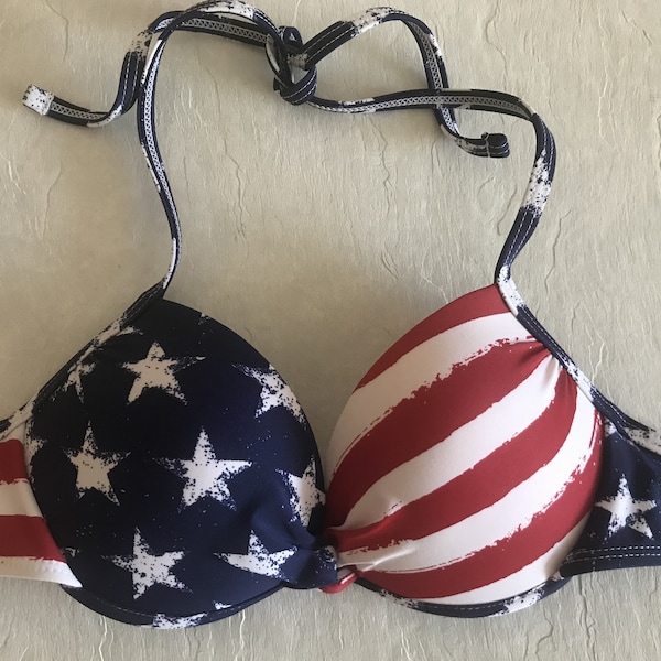 USA Bandiera Bikini Top Vintage Bikini Bandiera Top Rosso Bianco Blu Costume da bagno USA Bandiera Colori Costumi da bagno Costume da bagno Patriottico Bikini Top Costume da bagno