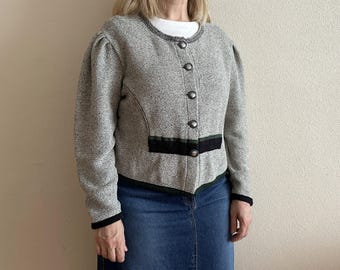 Dirndl Jacket Women's Blazer Gray Cotton Blend Folk Jacket Traditional Austrian Trachten Loden Tyrolean Bavarian XL Size
