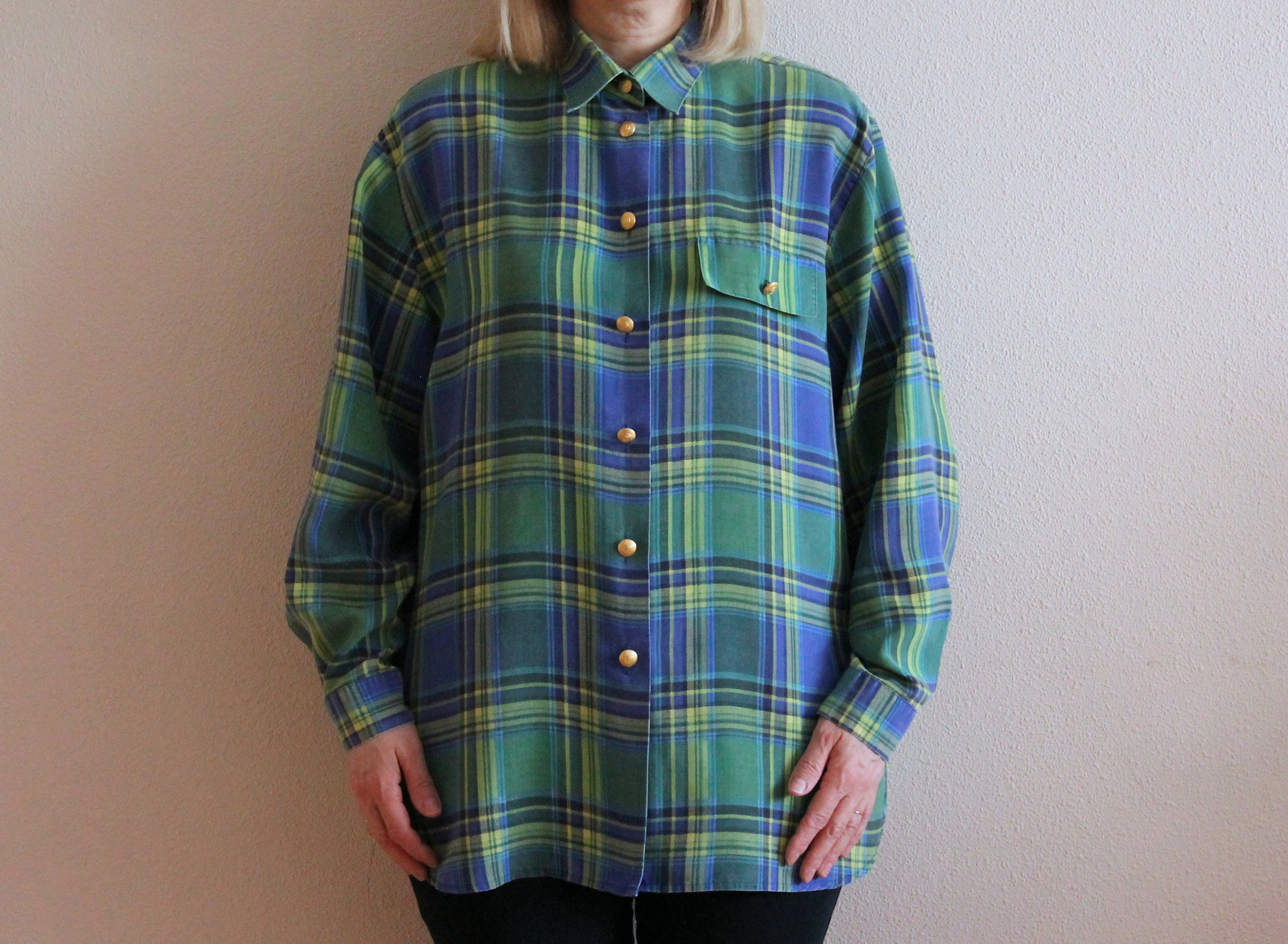 Hämmerle Plaid Blouse Women Shirt Blue 