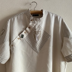 Camicia Dirndl da uomo Beige Camicia Loden tedesca Trachten Folk Oktoberfest Tradizionale bavarese tirolese Suoni della musica Extra Large