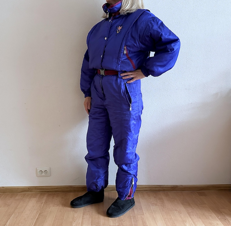 Vintage RAI SKI Ski Suit 80s/90s Purple One Piece Snowsuit Retro Belted Ski Overall Apres Ski Winter Suit Women’s M/L image 3