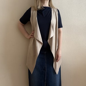 Women's Vest Beige Vest Beige Women Vest Open Front Oversized Waistcoat