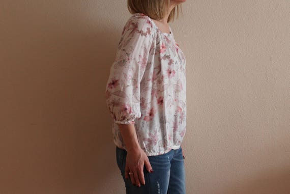 Vintage Blouse Silky Blouse Floral Print Women To… - image 2