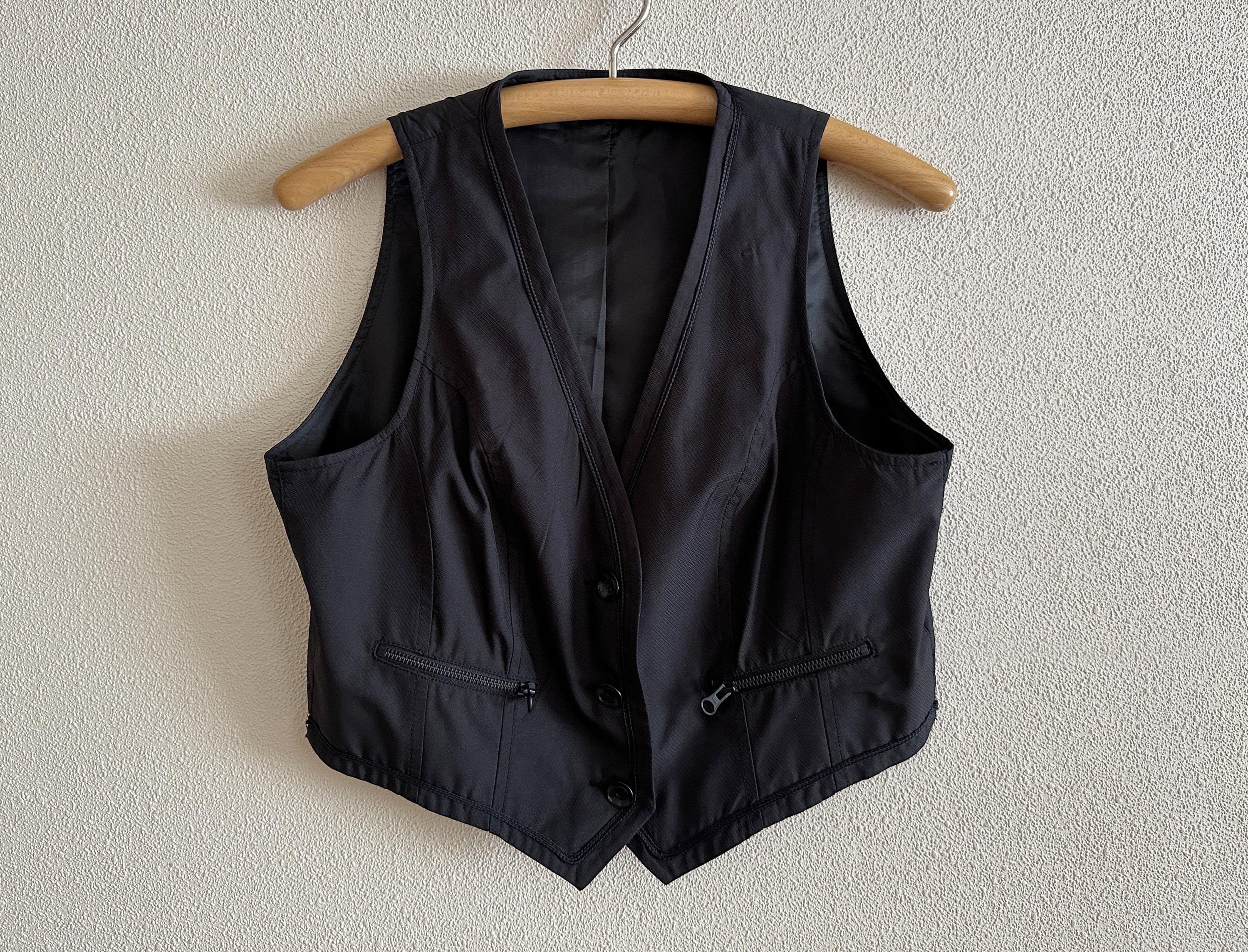 Cropped Women's Vest Black Vest Black Women Waistcoat Short Vest