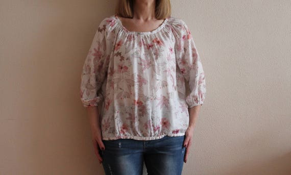 Vintage Blouse Silky Blouse Floral Print Women To… - image 4