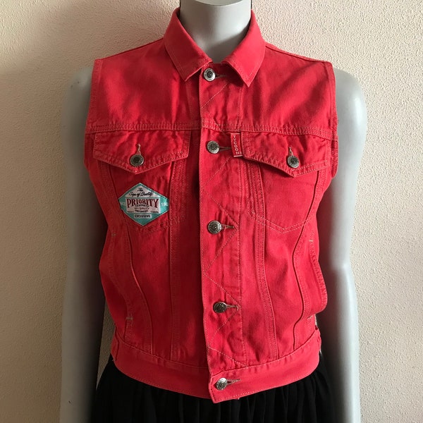 Red Denim Vest Etsy