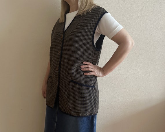 Women's Vest Blue Brown Plaid Vest Wool Blend Wom… - image 5