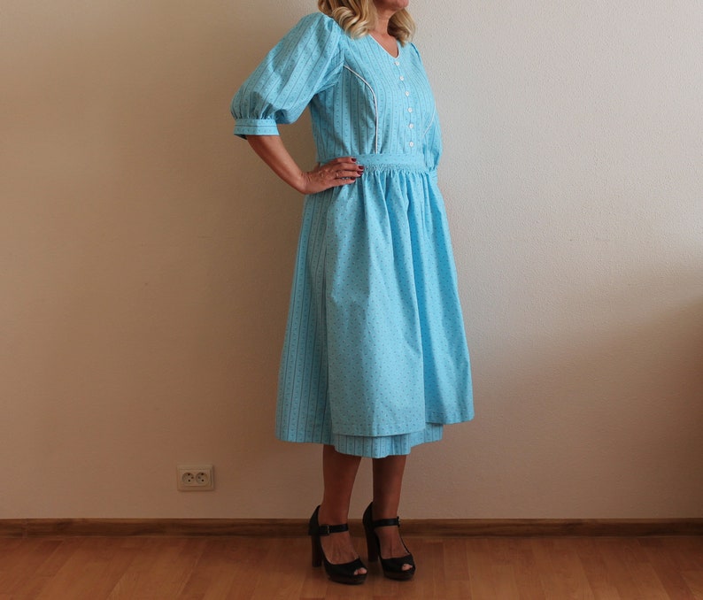 Dirndl Dress Blue Dirndl Dress Austrian Folk Apron Dress Alpen Style Trachten German Bavarian Folk National Costume Blue Oktoberfest Large