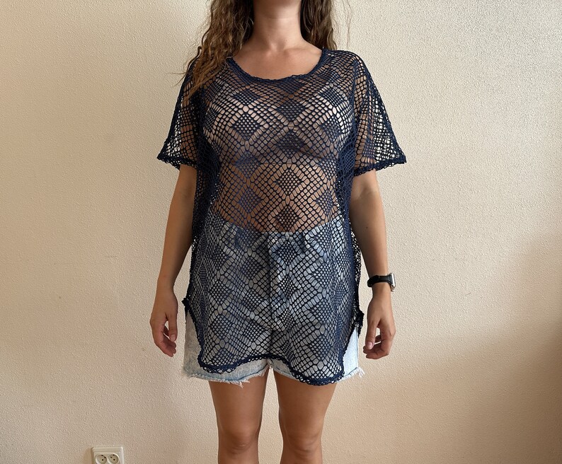 Fishnet Square Pattern Top Fish Net Top Women's Top Fishnet Tunic Women Blouse Summer Top Short ...