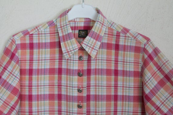 Dirndl Shirt Women's Trachten Blouse Pink Plaid W… - image 7