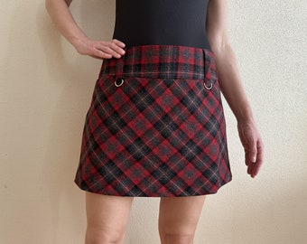 Mini Skirt Plaid Skirt Plaid Mini Skirt Red Tartan Skirt Mini Plaid Wool Blend Skirt Back to School Checkered A Line Lining Size 11