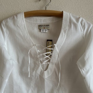 NOS John F Gee Bluse Weiß Baumwolle Frauen Bluse Langarm Schnür Shirt Bauer Top Mittlere Größe