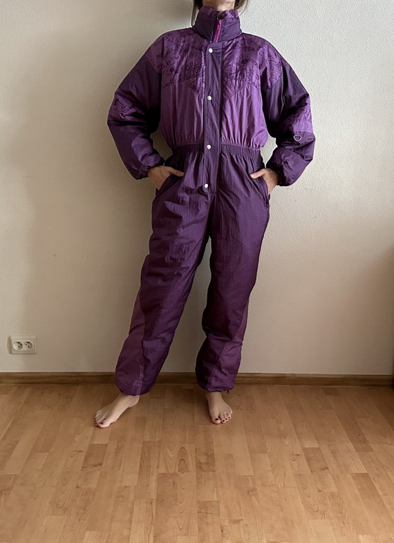 Vintage Ski Suit 80s 90s Ski Suit Purple Overalls 