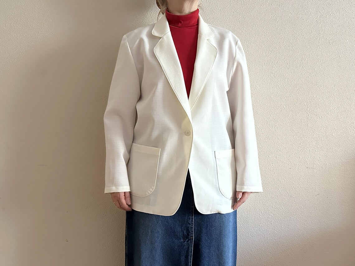 Women's Jacket White Jacket Ivory Vintage Blazer Ladies Jacket Women Blazer Jacket Cardigan Blazer, foto 3 di 5