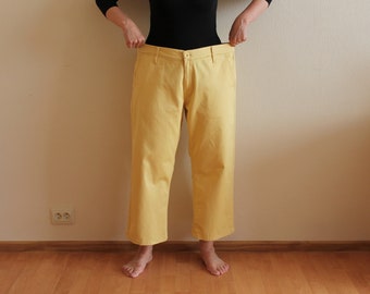 Levi's Pants Yellow Levis Yellow Capri Pants Women's Capri Pants High Waist Levi's Trousers Yellow Cotton Extra Large Size