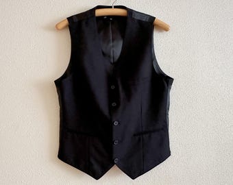Gilet Ancien Homme En Drap De Laine Noir – Dos Rayures, Années Folles, Fabrication Française