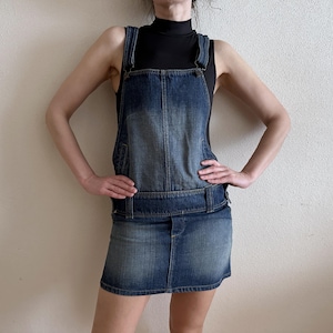 Blue Denim Jumper Dress Overall Oversized Bib Dress Cotton Jeans Sarafan Mini Skirt Skirtalls Grunge Jumpsuit Hipster Small Size