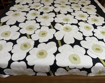Marimekko "Pieni Unikko 2" Fabric Maija Isola 1964 / K.I. 2008 Vintage Cotton Fabric Black White Flower Patterned Scandinavian Design