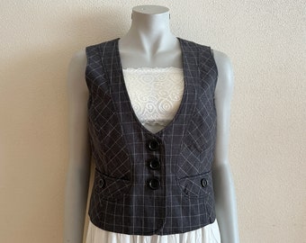 Women's Vest Grey Vest Gray Plaid Womens Vest Checkered Steampunk Waistcoat Formal Fitted Waistcoat Romantic Classic Medium to Large Size