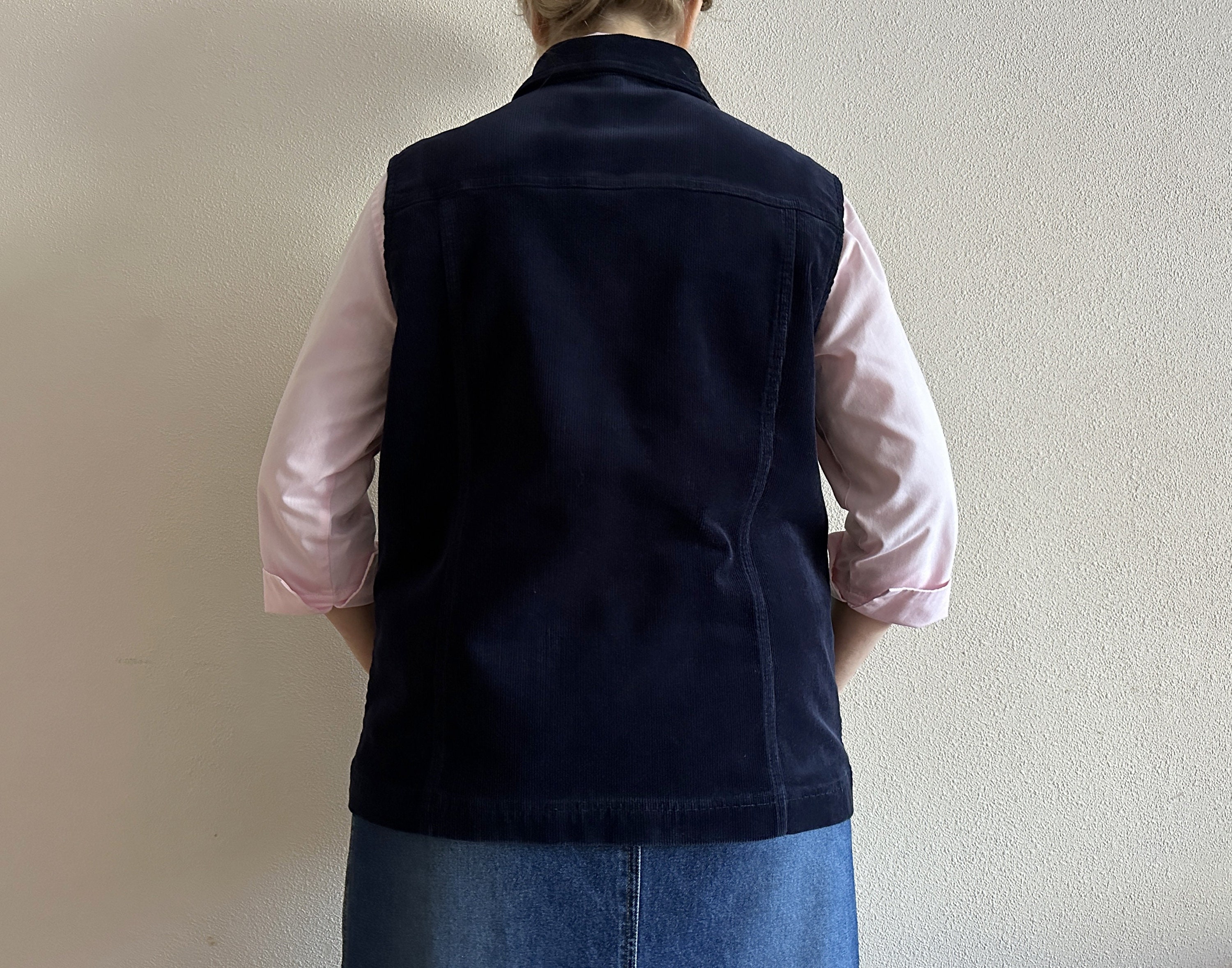 Women's Vest Navy Vest Navy Blue Waistcoat Fine Corduroy Vest Fitted
