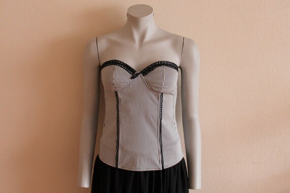 black and white striped bustier