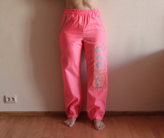 Pink Pants Neon Colors Women Track Pants Vintage 80s Windbreaker