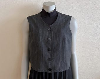 Veste vintage Bravado noire à fines rayures fabriquée au Royaume-Uni, taille 40 pour femme