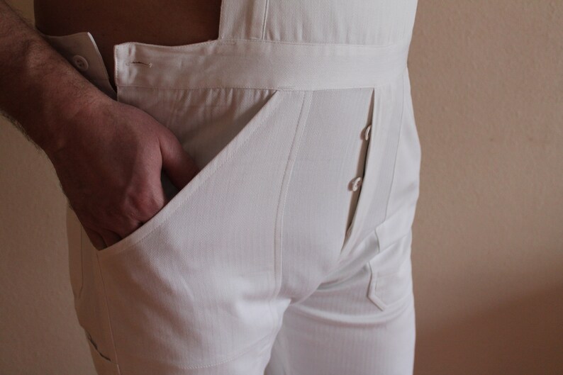 White Overalls Vintage Work Overalls White Jumpsuit Workwear Bib Overall Romper Bib and Braces Dungarees Overalls Large Size 52