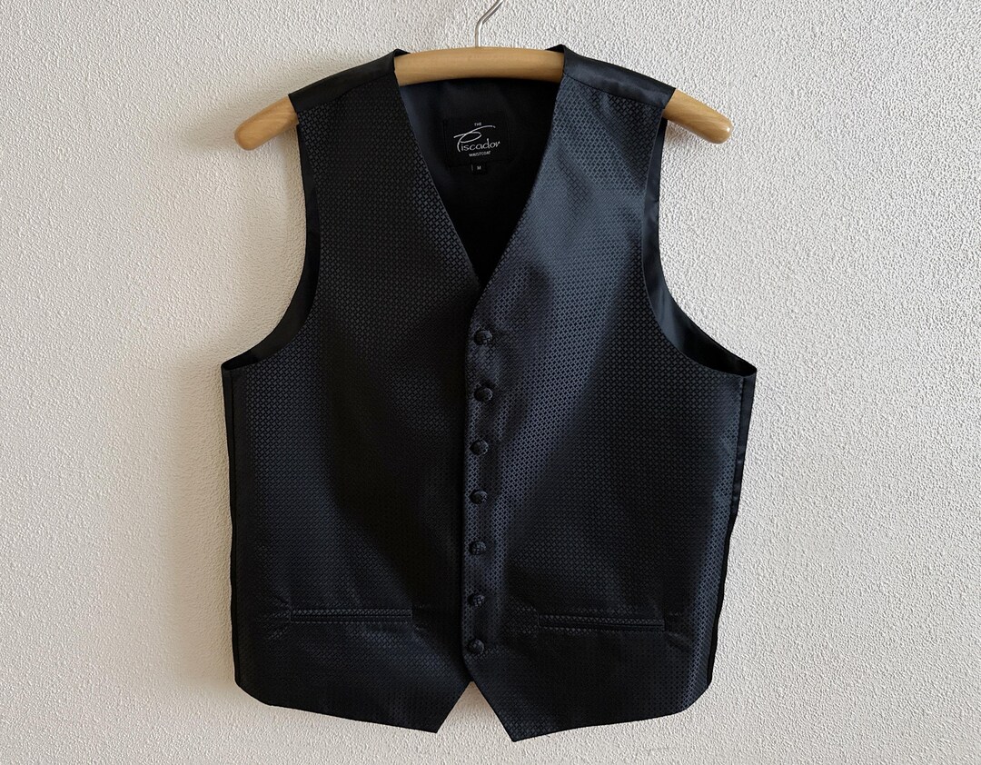 Black Textured Waistcoat Men Formal Vest Wedding Vest Classic Button Up Waistcoat Minimalist Evening Wear Size M Black Textured Waistcoat Men Formal Vest Wedding Vest Classic Button Up Waistcoat Minimalist Evening Wear Size M