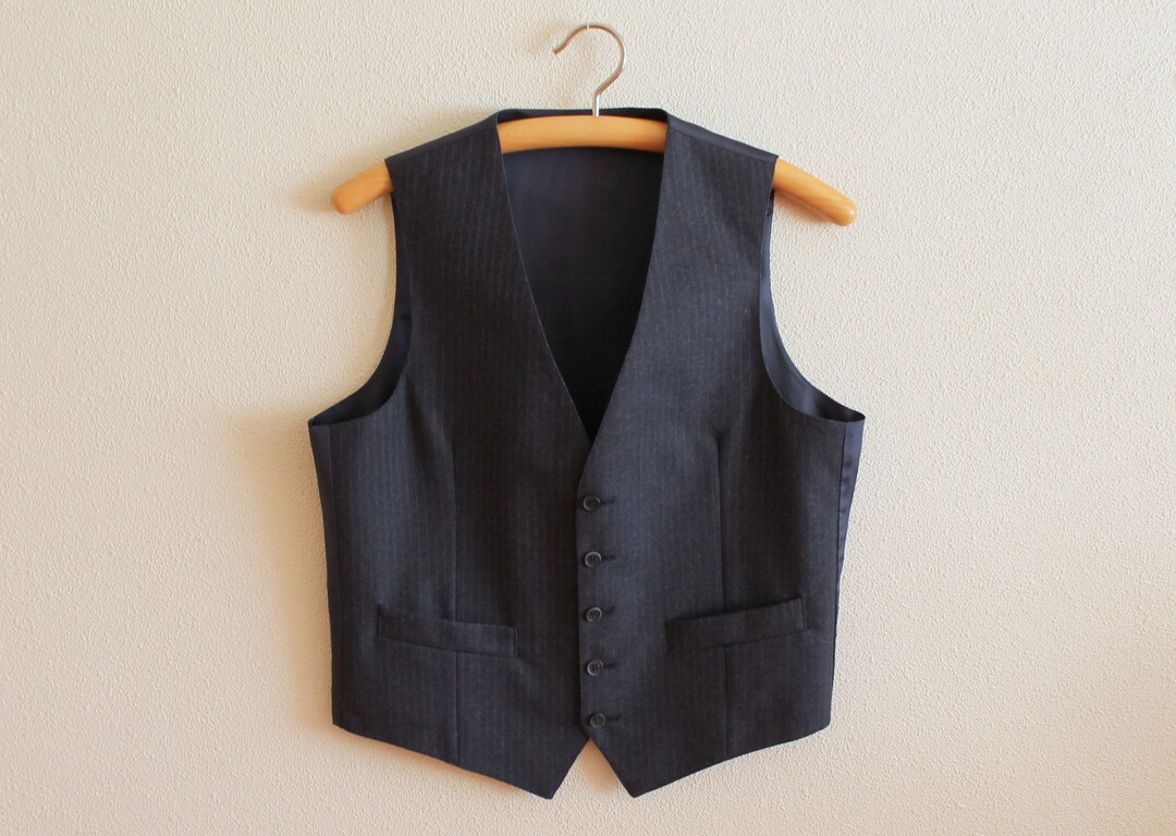 Men's Vest Grey Vest Gray Striped Gentlemen's Vest Formal Gray Fitted