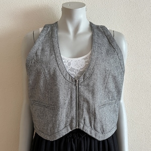 Women's Vest Gray Vest Grey Womens Vest Formal Waistcoat Fitted Wool Blend Vest Zip up Extra Large Size