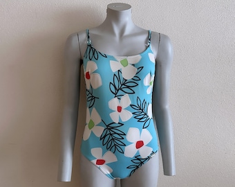 One Piece Swimsuit Blue Bodysuit Floral Swimsuit One Piece Bathing Suit  Floral Print Vintage Swimwear Swimming Suits Bathing Suits