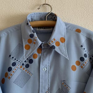 Camisa PARIANI Vintage para hombre Camisa azul para hombre Cuello ancho Manga larga Camisa de mezcla de algodón para caballero Camisa retro con cuello de mariposa