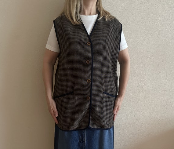 Women's Vest Blue Brown Plaid Vest Wool Blend Wom… - image 2