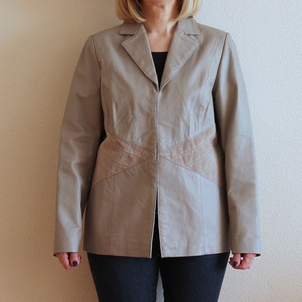 Veste en cuir gris veste en cuir vintage des années 80 veste en cuir pour femme Cardigan gris en cuir Cardigan Hippie taille moyenne à grande